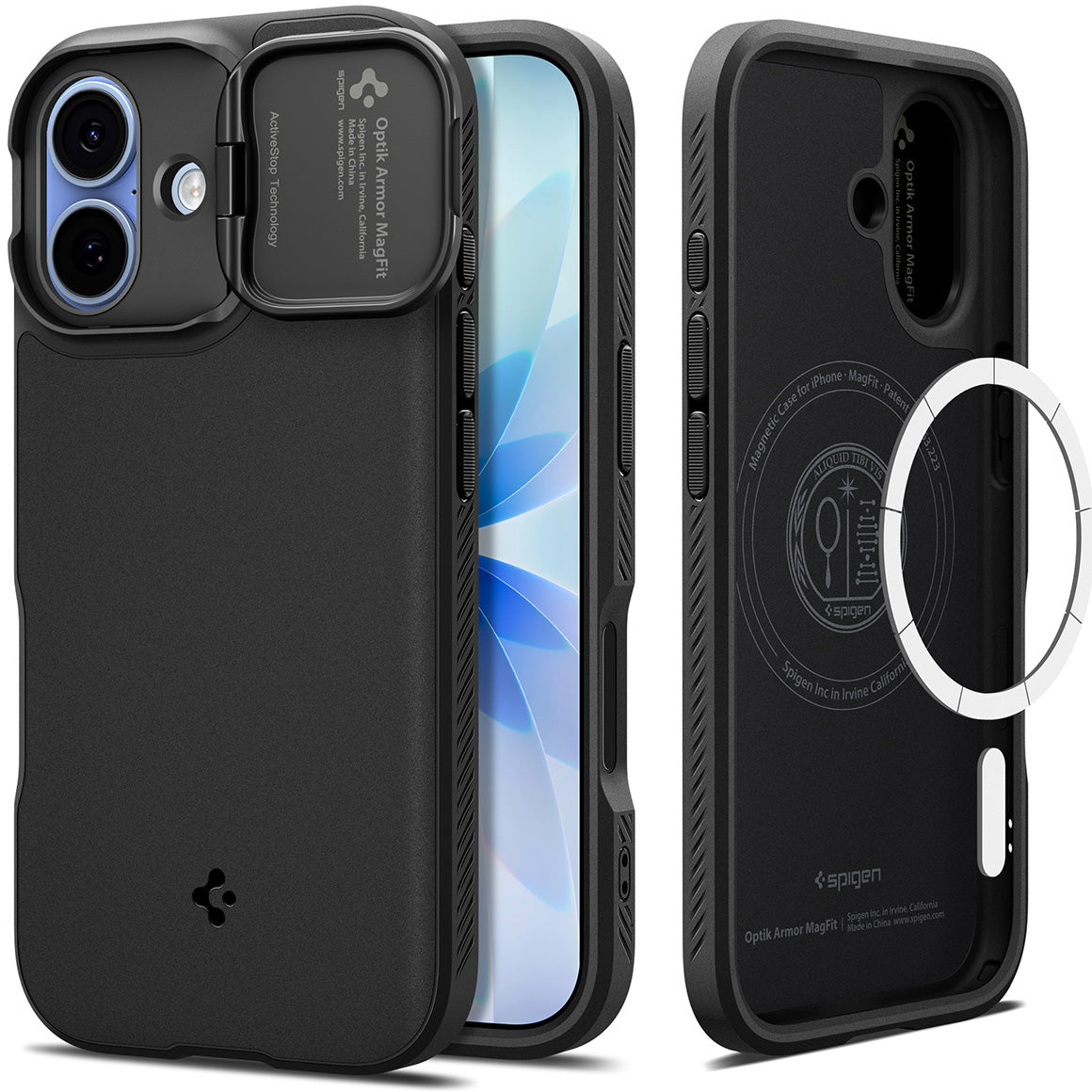 Handyhülle für iPhone 17, Spigen Optik Armor Mag mit MagSafe, Schwarz