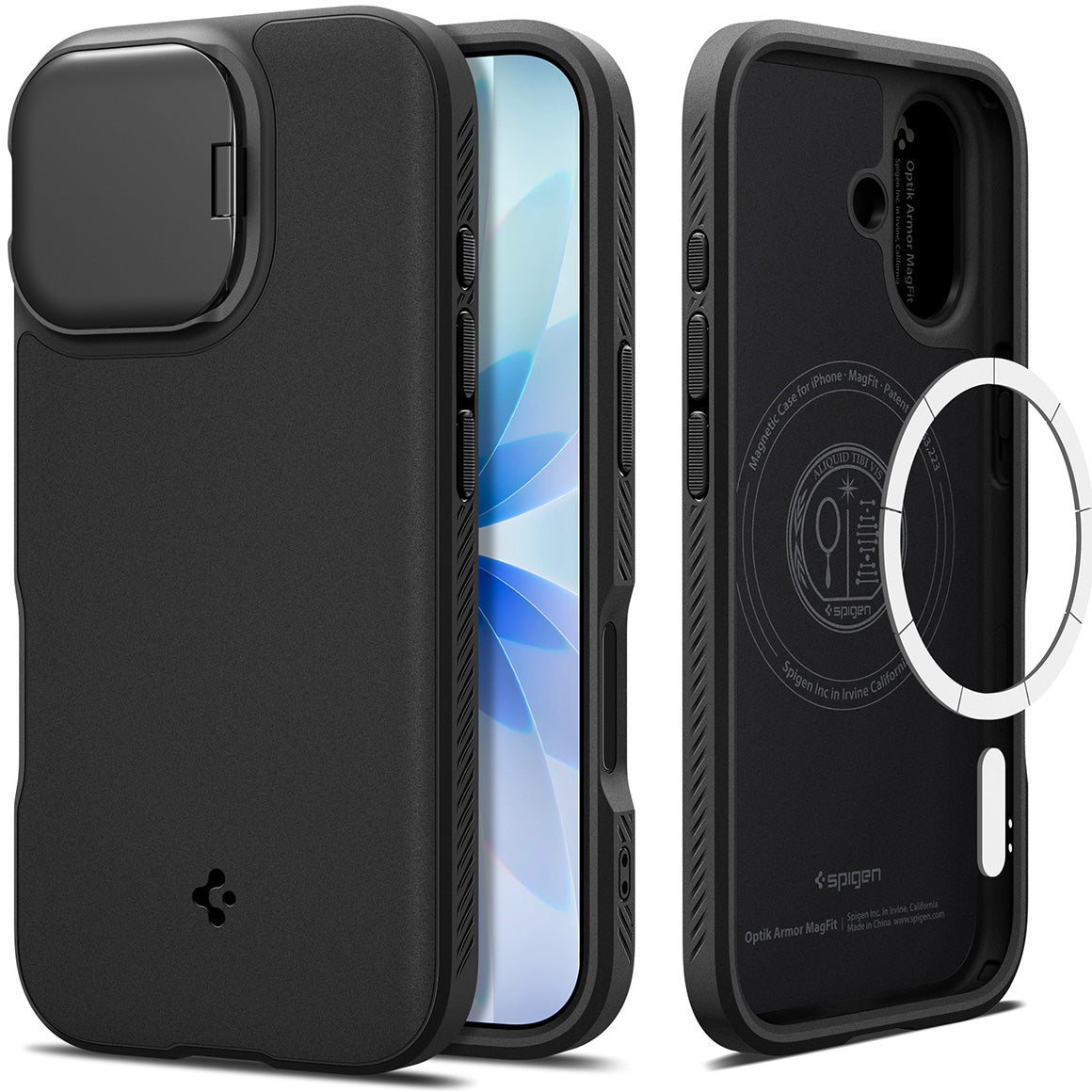 Handyhülle für iPhone 17, Spigen Optik Armor Mag mit MagSafe, Schwarz