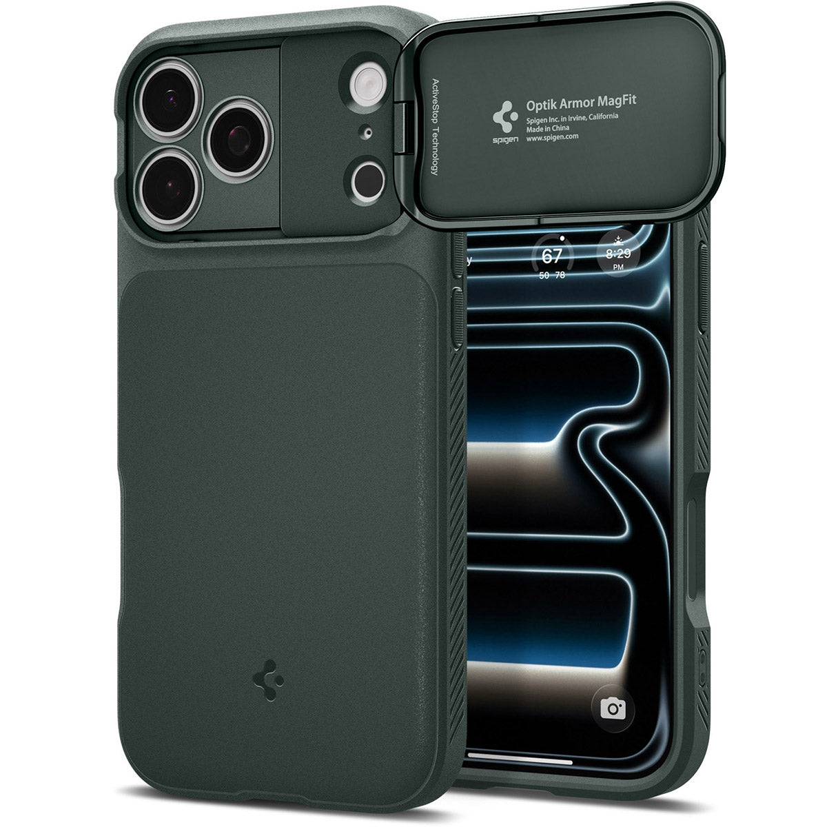 Handyhülle für iPhone 17 Pro, Spigen Optik Armor Mag mit MagSafe, Grün