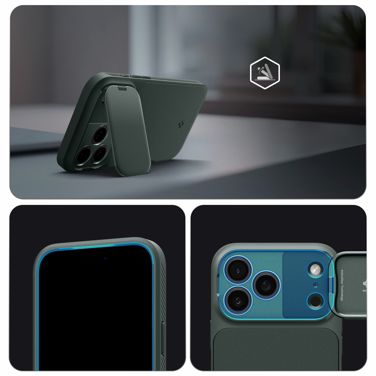 Handyhülle für iPhone 17 Pro, Spigen Optik Armor Mag mit MagSafe, Grün