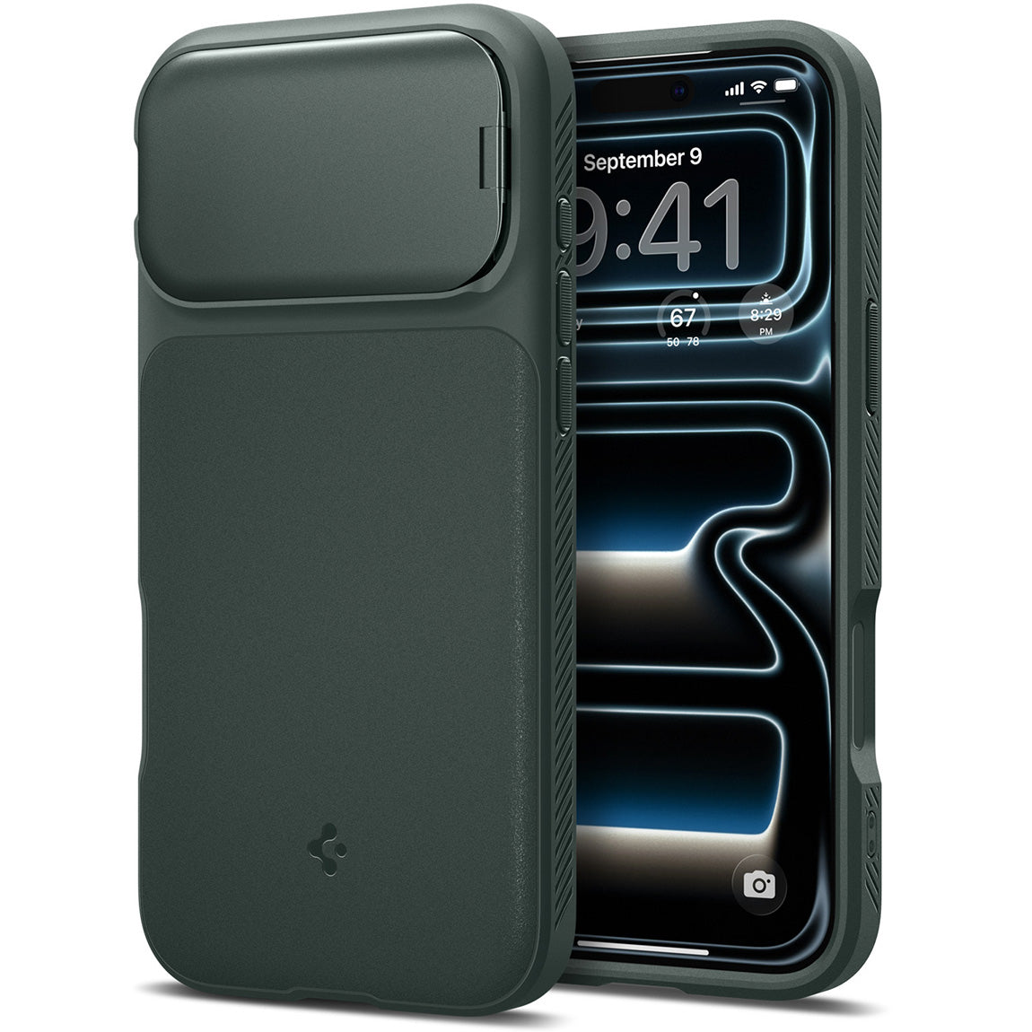 Handyhülle für iPhone 17 Pro, Spigen Optik Armor Mag mit MagSafe, Grün