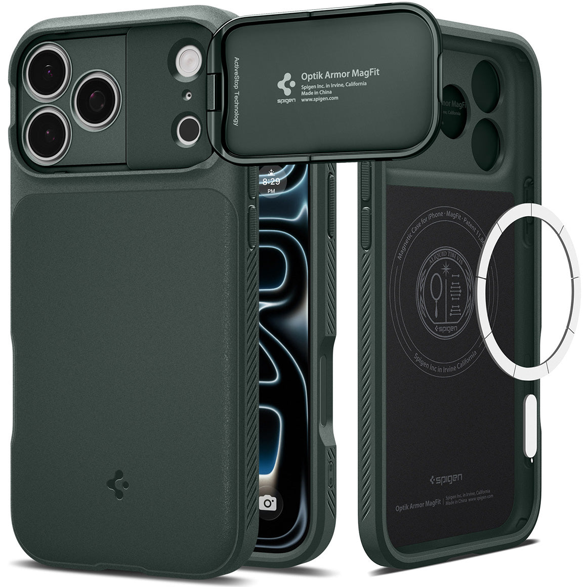 Handyhülle für iPhone 17 Pro, Spigen Optik Armor Mag mit MagSafe, Grün