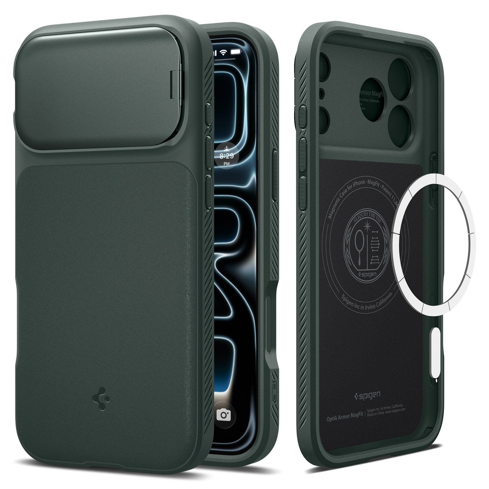 Handyhülle für iPhone 17 Pro, Spigen Optik Armor Mag mit MagSafe, Grün