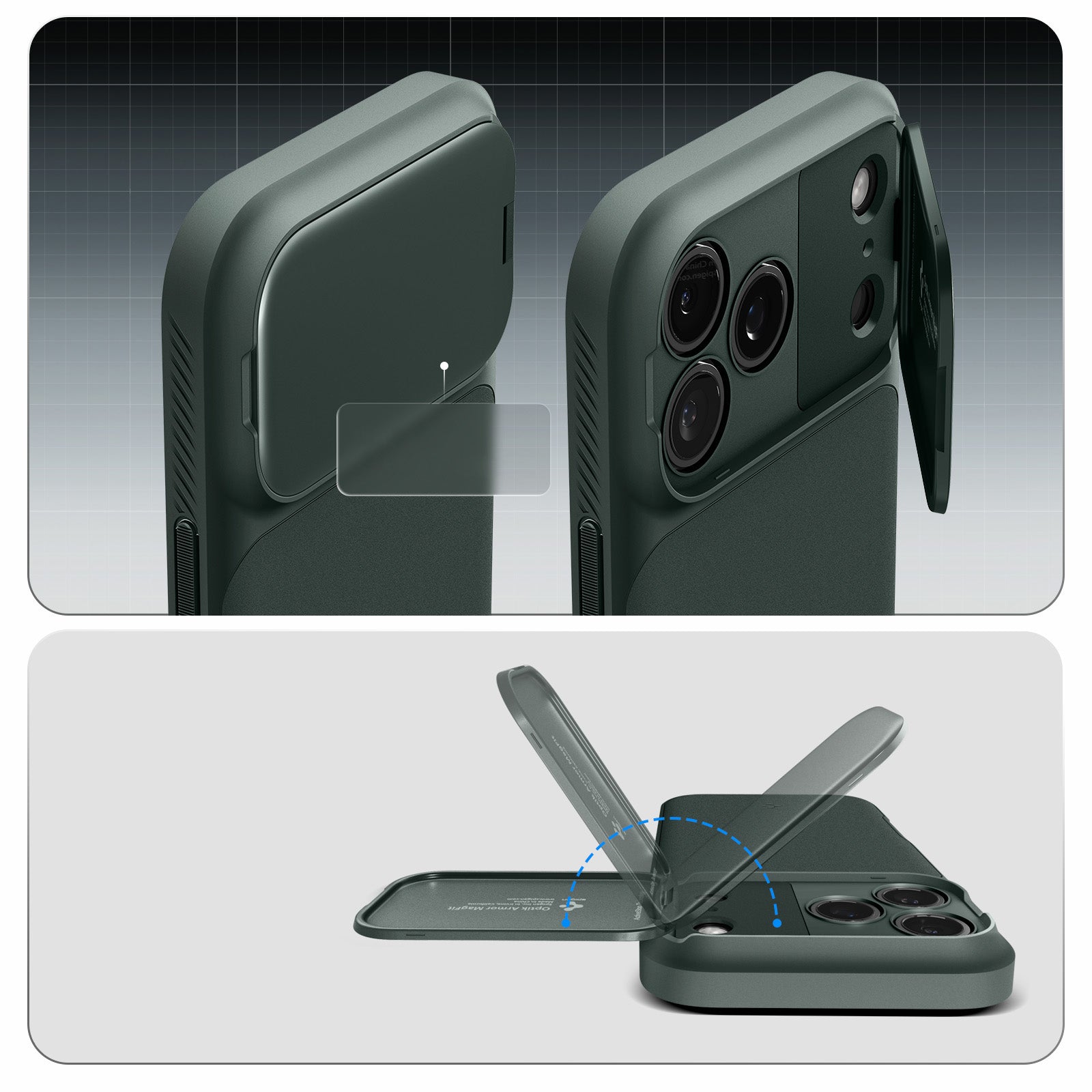 Handyhülle für iPhone 17 Pro Max, Spigen Optik Armor Mag mit MagSafe, Grün