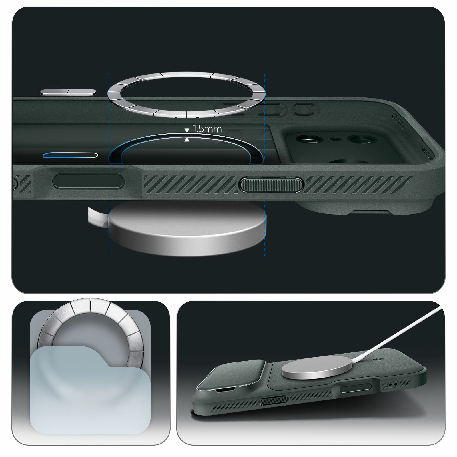Handyhülle für iPhone 17 Pro Max, Spigen Optik Armor Mag mit MagSafe, Grün