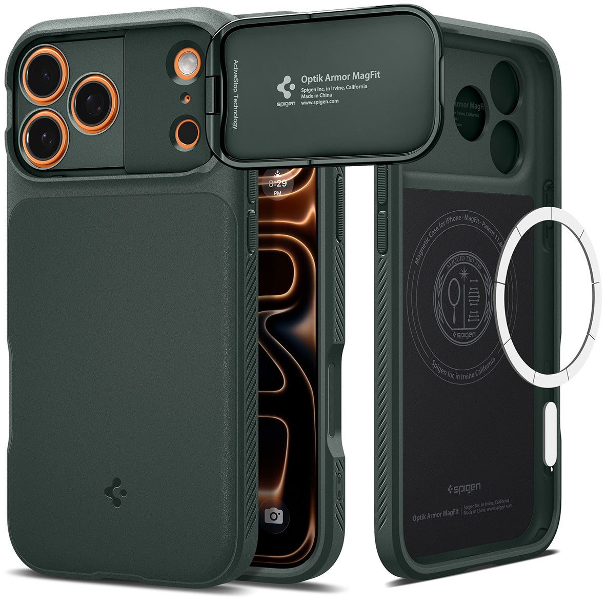 Handyhülle für iPhone 17 Pro Max, Spigen Optik Armor Mag mit MagSafe, Grün