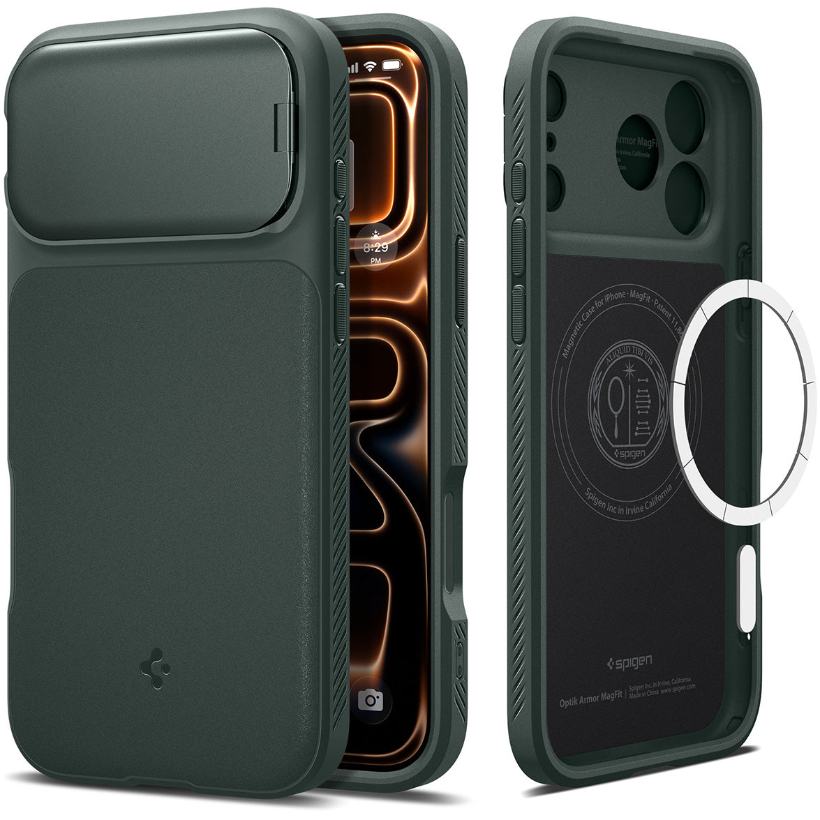 Handyhülle für iPhone 17 Pro Max, Spigen Optik Armor Mag mit MagSafe, Grün