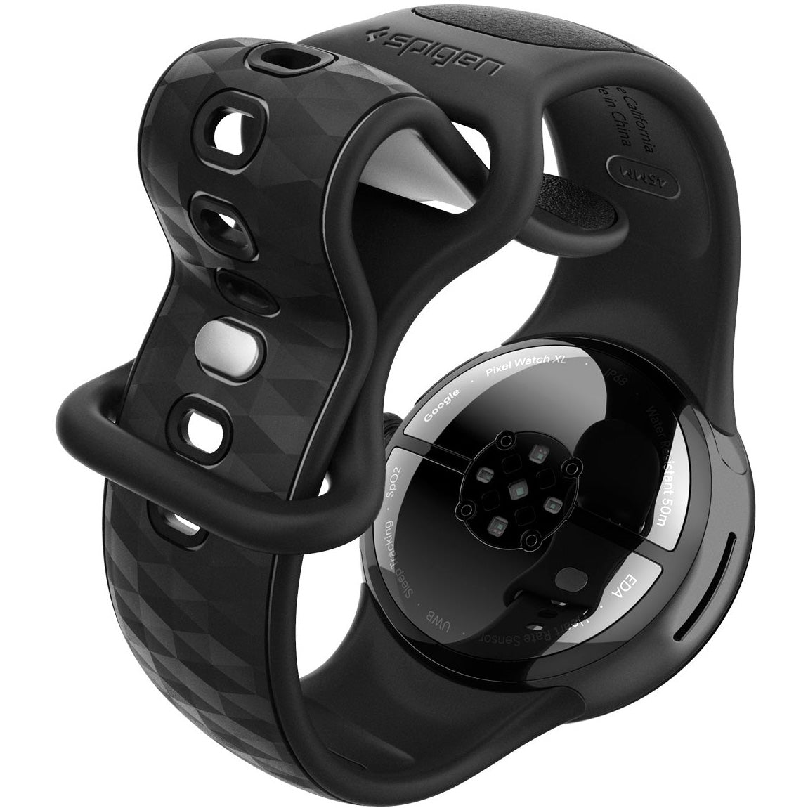 Armband für Google Pixel Watch 5 (45mm) / 4 (45mm) / 3 (45mm), Spigen Parallax Band, Schwarz