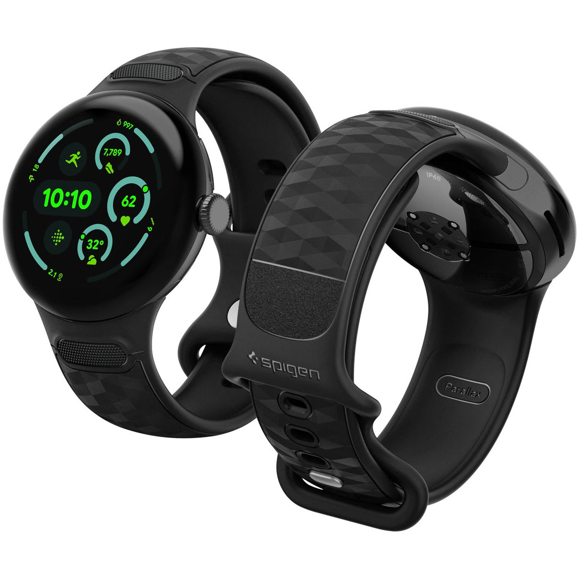 Armband für Google Pixel Watch 5 (45mm) / 4 (45mm) / 3 (45mm), Spigen Parallax Band, Schwarz