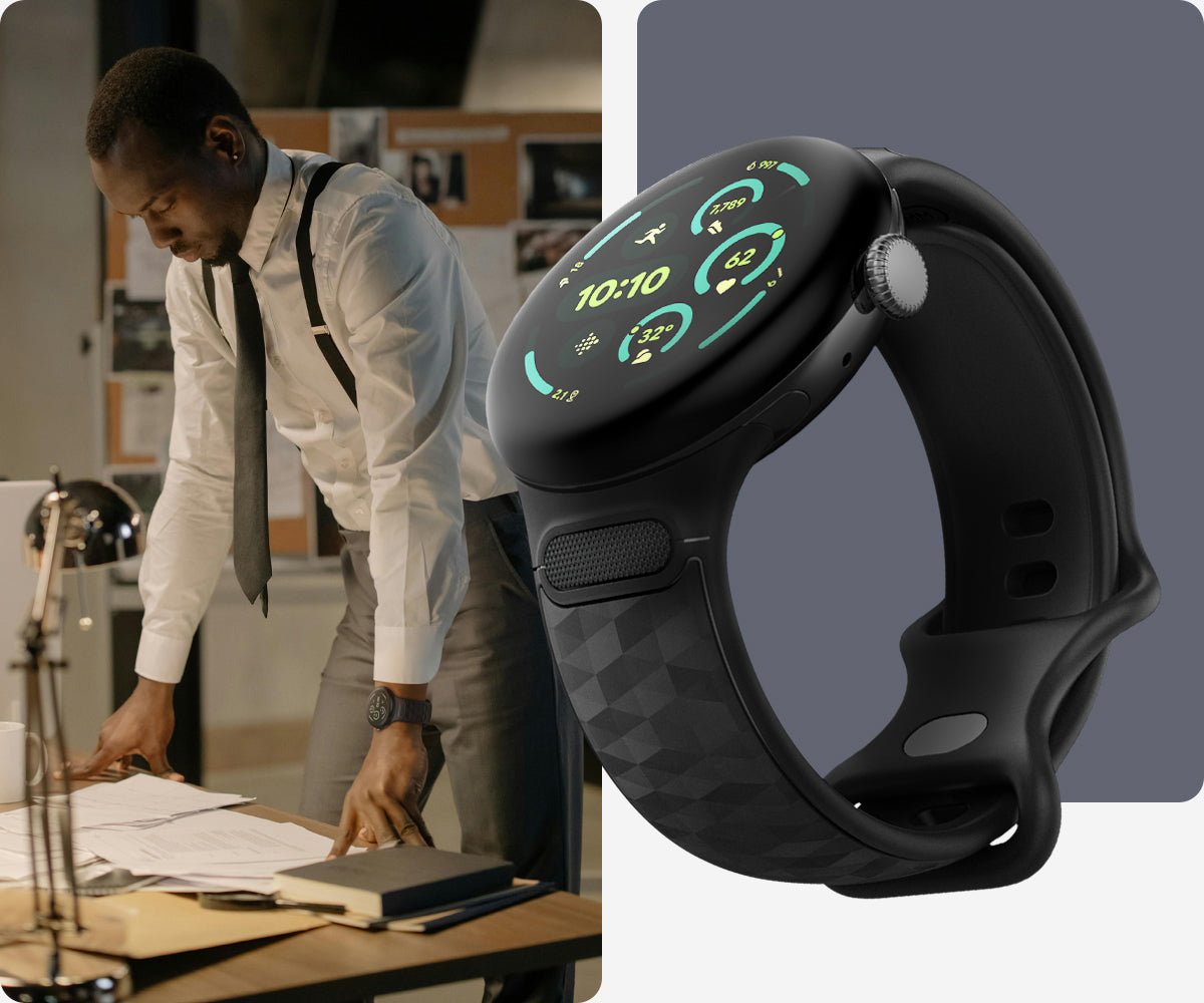 Armband für Google Pixel Watch 5 (45mm) / 4 (45mm) / 3 (45mm), Spigen Parallax Band, Schwarz