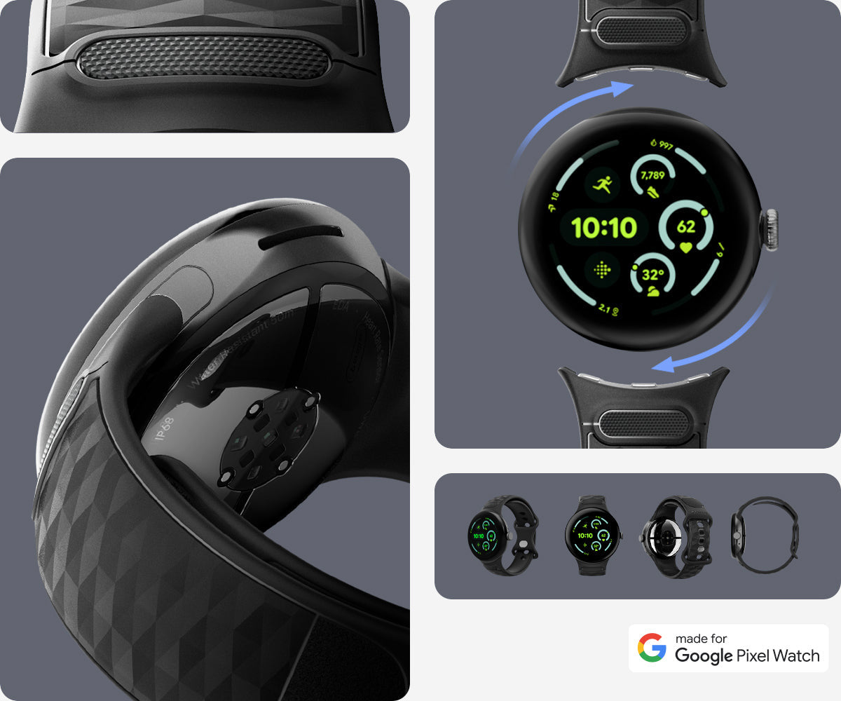 Armband für Google Pixel Watch 5 (45mm) / 4 (45mm) / 3 (45mm), Spigen Parallax Band, Schwarz