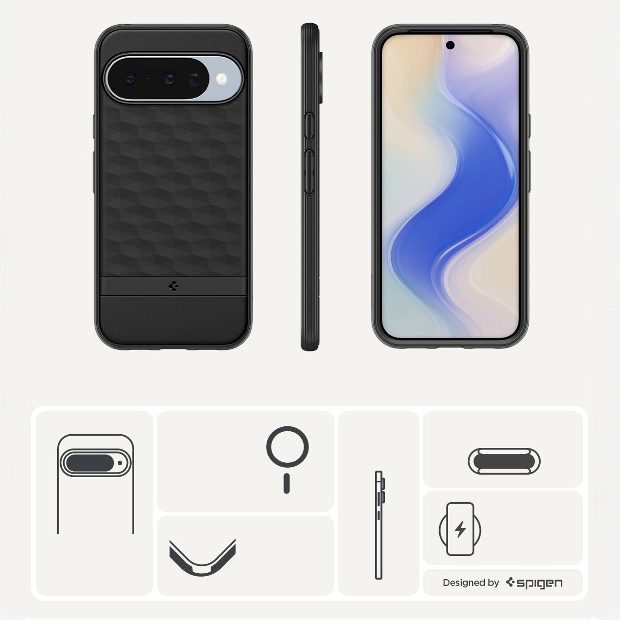 Handyhülle für Google Pixel 10 Pro / Pixel 10, Spigen Parallax Mag mit MagSafe, Schwarz