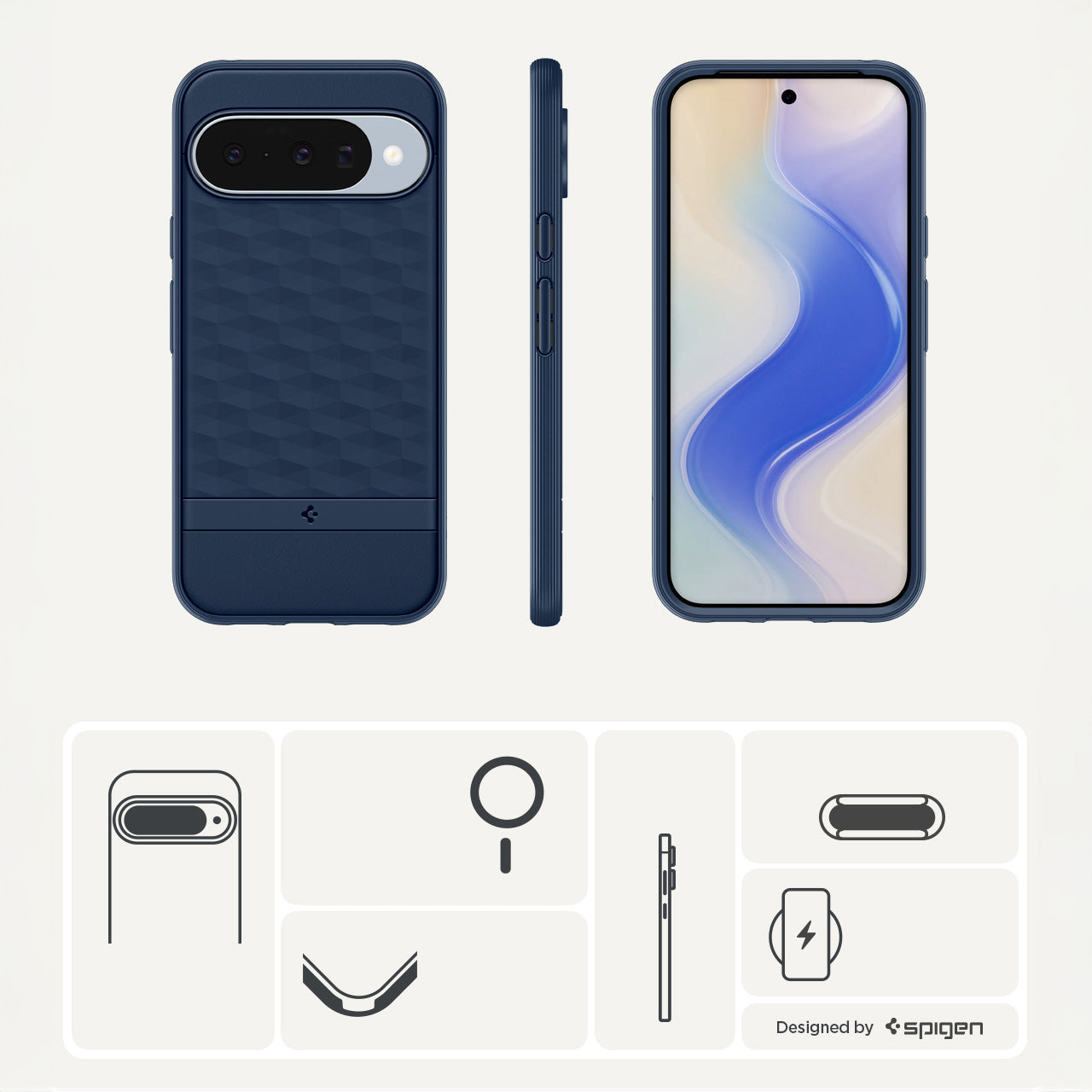 Handyhülle für Pixel 10 Pro / Pixel 10, Spigen Parallax Mag mit MagSafe, Dunkelblau