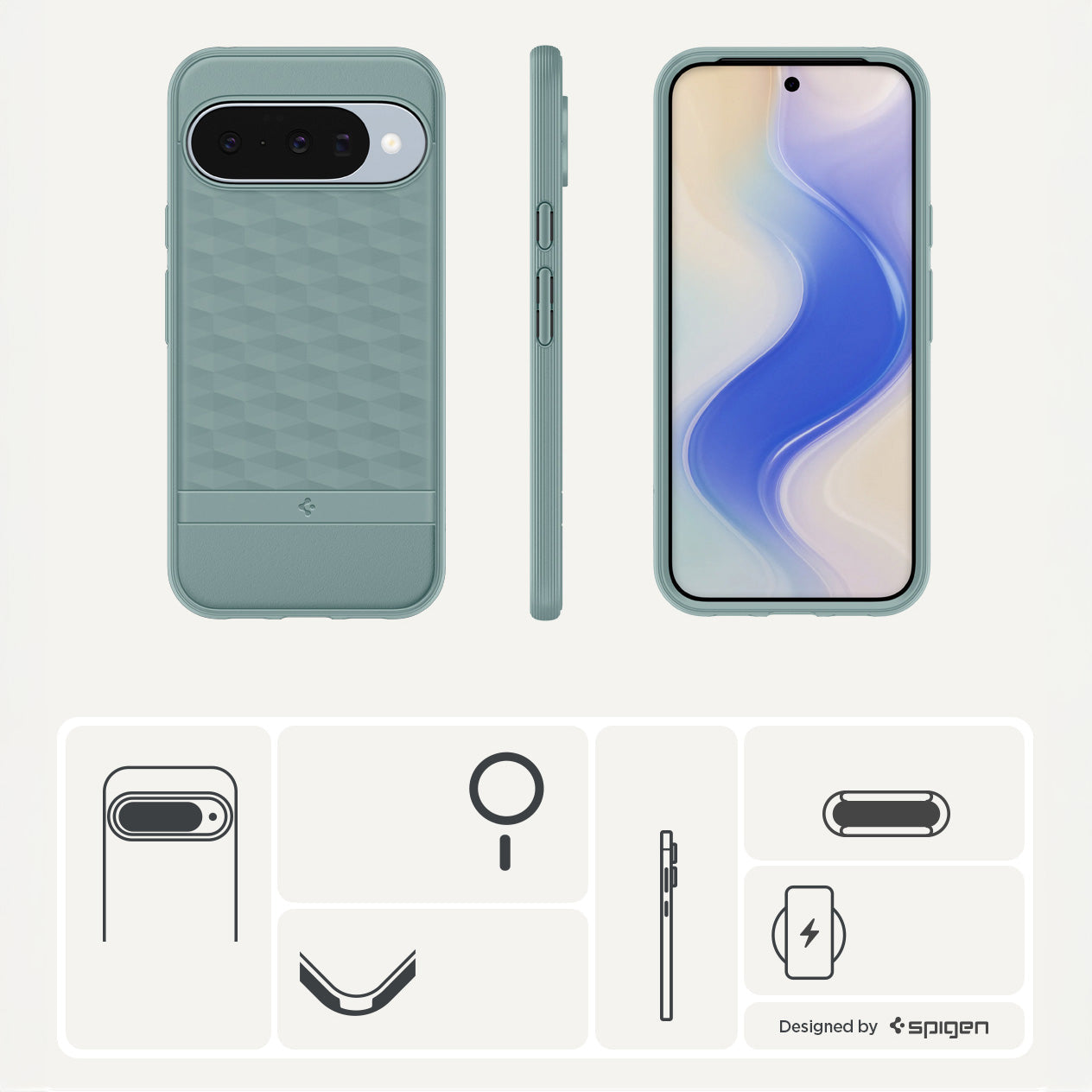 Handyhülle für Pixel 10 Pro / Pixel 10, Spigen Parallax Mag mit MagSafe, Grün