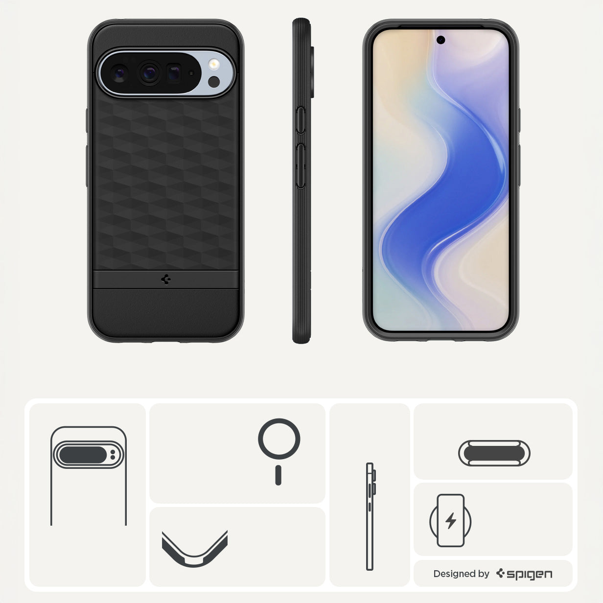 Handyhülle für Google Pixel 10 Pro XL, Spigen Parallax Mag mit MagSafe, Schwarz