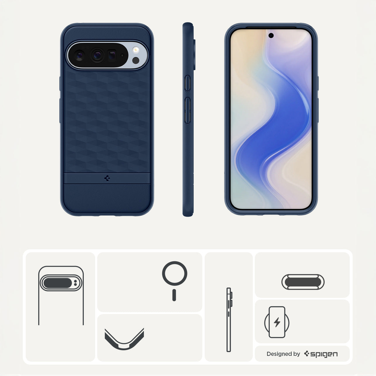 Handyhülle für Google Pixel 10 Pro XL, Spigen Parallax Mag mit MagSafe, Dunkelblau