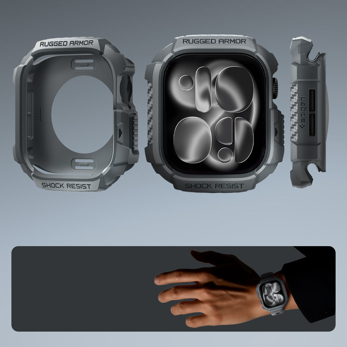 Schutzhülle für Apple Watch 11 / 10 46 mm, Spigen Rugged Armor 2, Grau