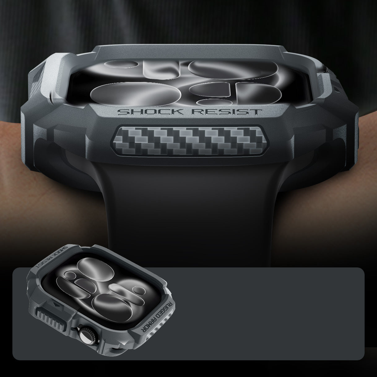 Schutzhülle für Apple Watch 11 / 10 46 mm, Spigen Rugged Armor 2, Grau