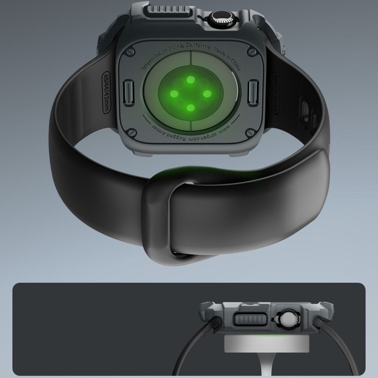 Schutzhülle für Apple Watch 11 / 10 46 mm, Spigen Rugged Armor 2, Grau