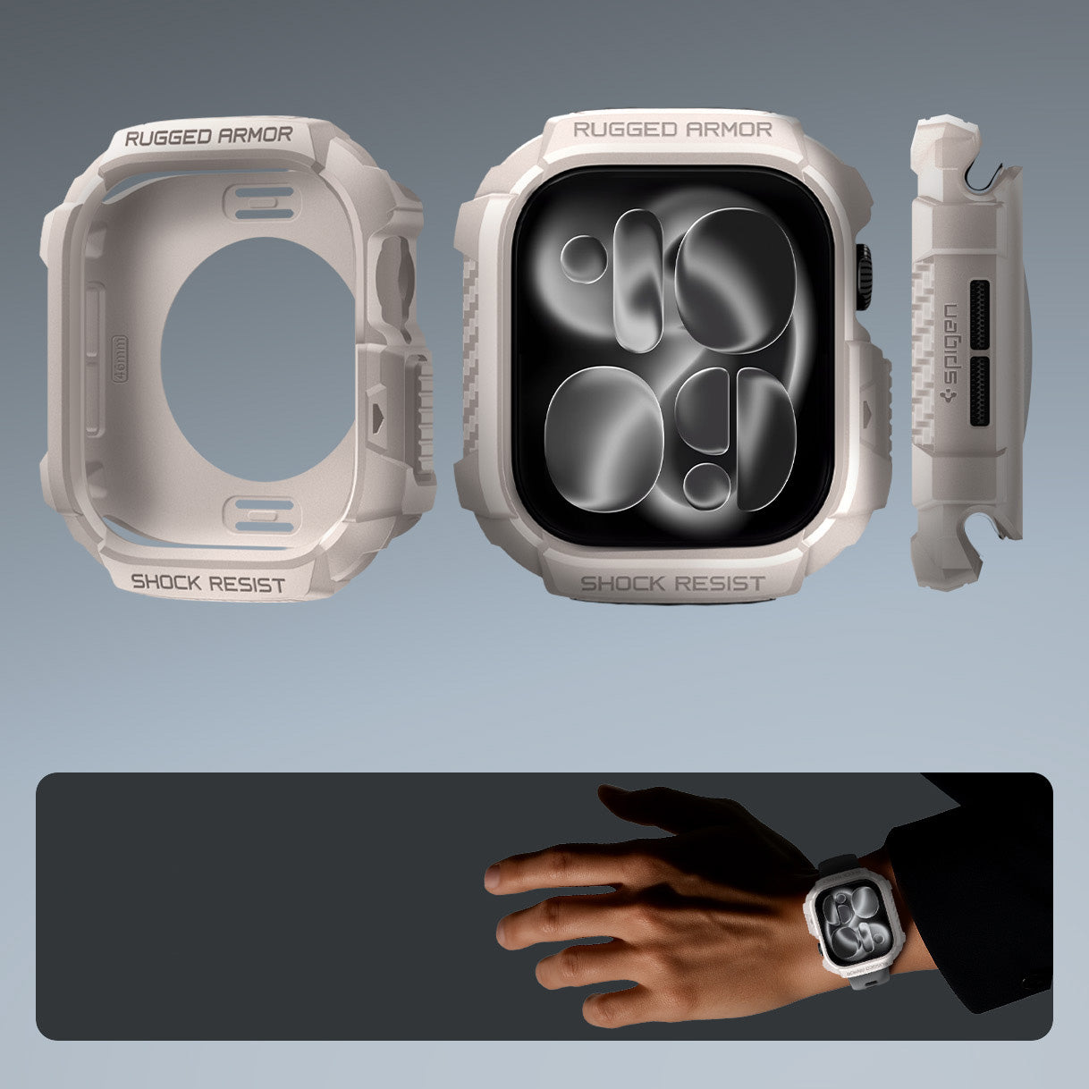 Schutzhülle für Apple Watch 11 / 10 42 mm, Spigen Rugged Armor 2, Beige