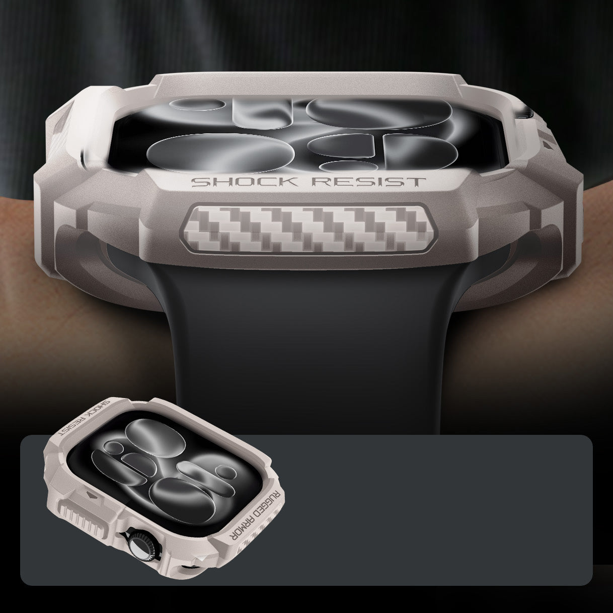 Schutzhülle für Apple Watch 11 / 10 42 mm, Spigen Rugged Armor 2, Beige