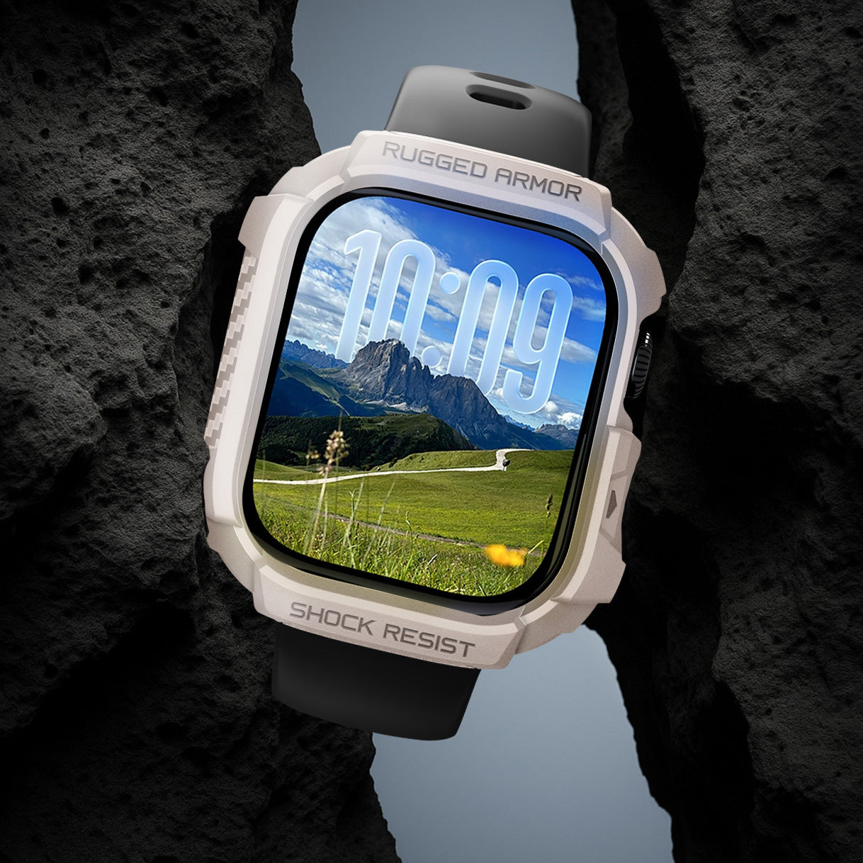 Schutzhülle für Apple Watch 11 / 10 42 mm, Spigen Rugged Armor 2, Beige