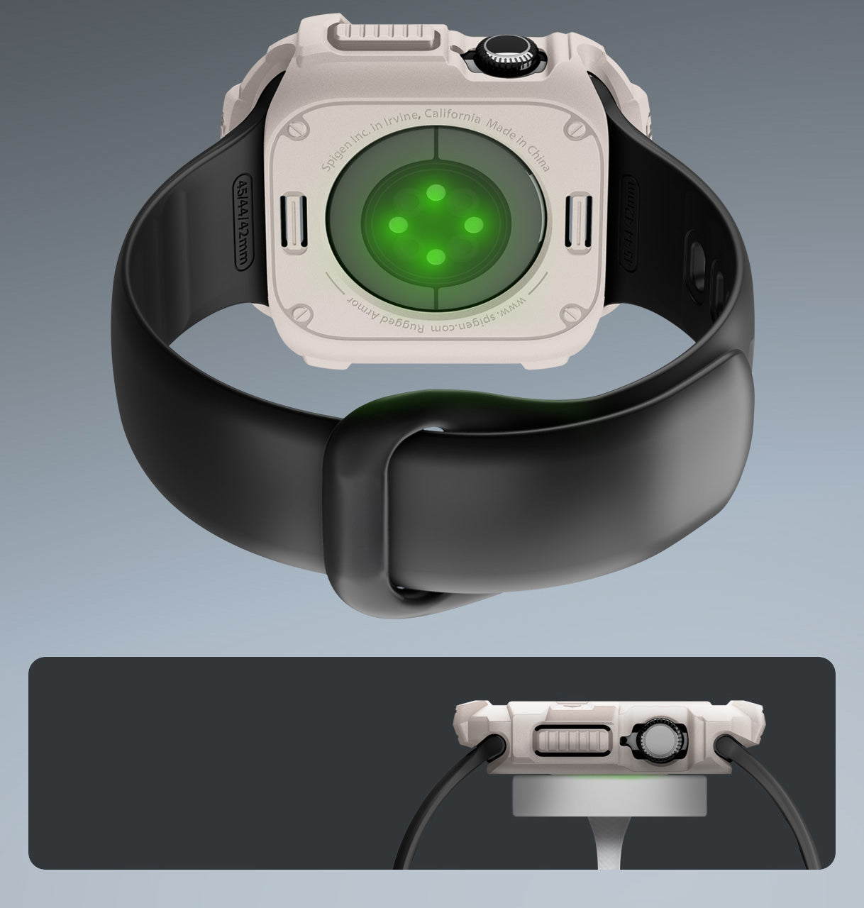 Schutzhülle für Apple Watch 11 / 10 42 mm, Spigen Rugged Armor 2, Beige