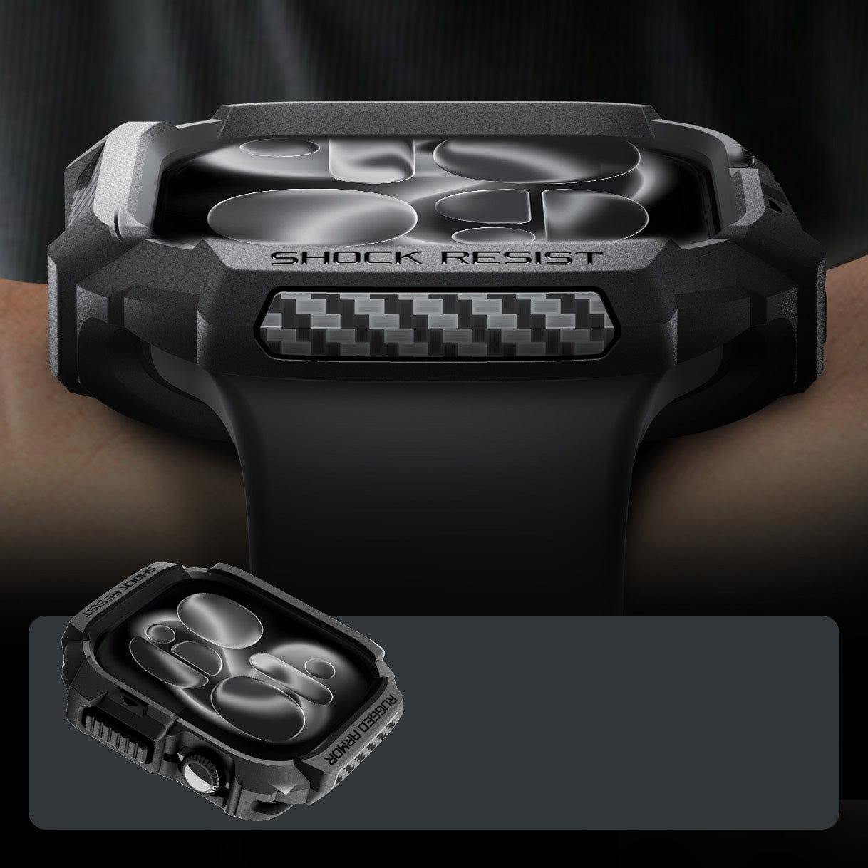 Schutzhülle für Apple Watch 11 / 10 42 mm, Spigen Rugged Armor 2, Schwarz