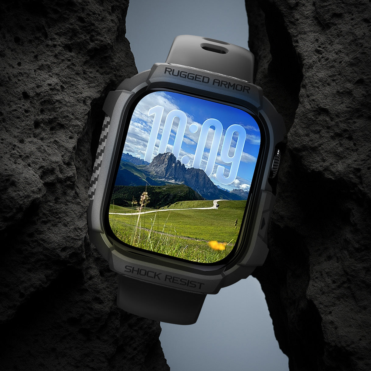 Schutzhülle für Apple Watch 11 / 10 42 mm, Spigen Rugged Armor 2, Schwarz