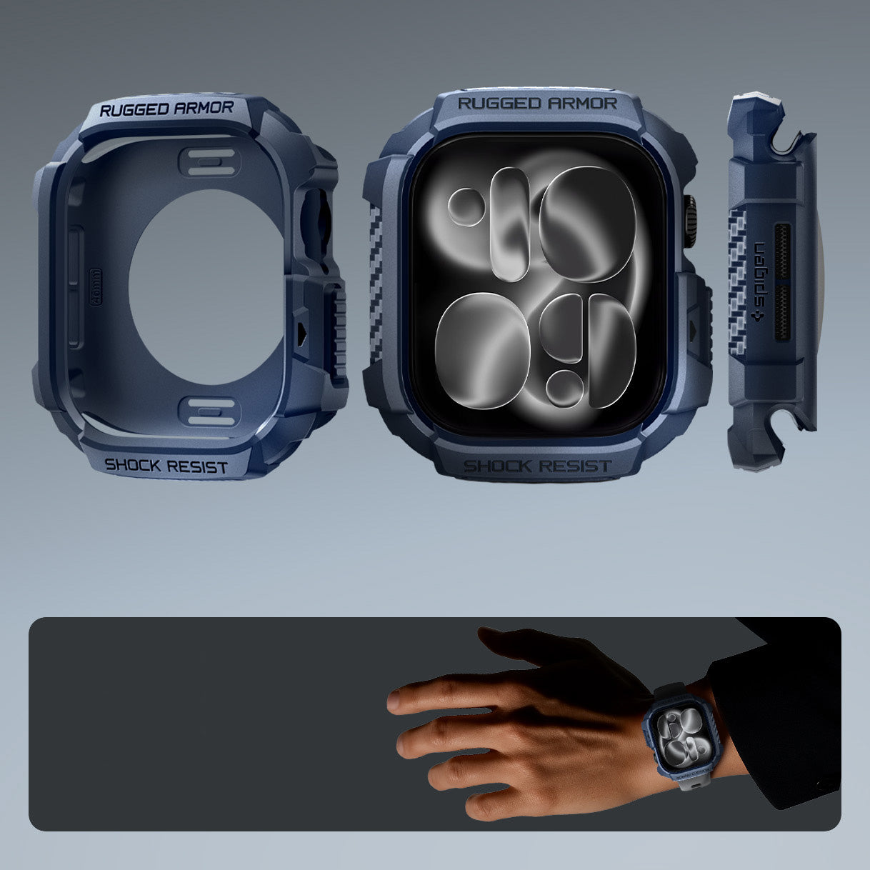 Schutzhülle für Apple Watch 11 / 10 42 mm, Spigen Rugged Armor 2, Dunkelblau