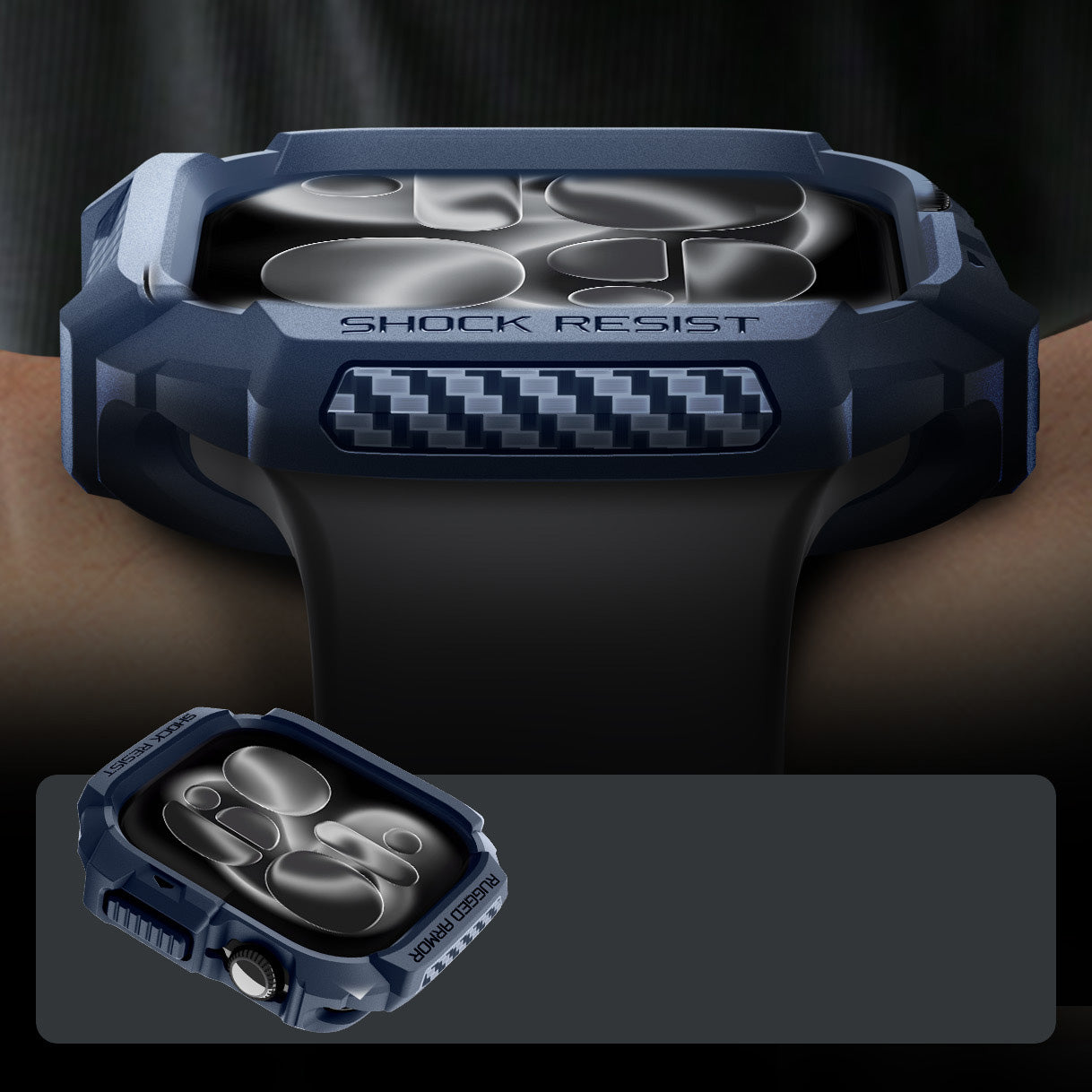 Schutzhülle für Apple Watch 11 / 10 42 mm, Spigen Rugged Armor 2, Dunkelblau