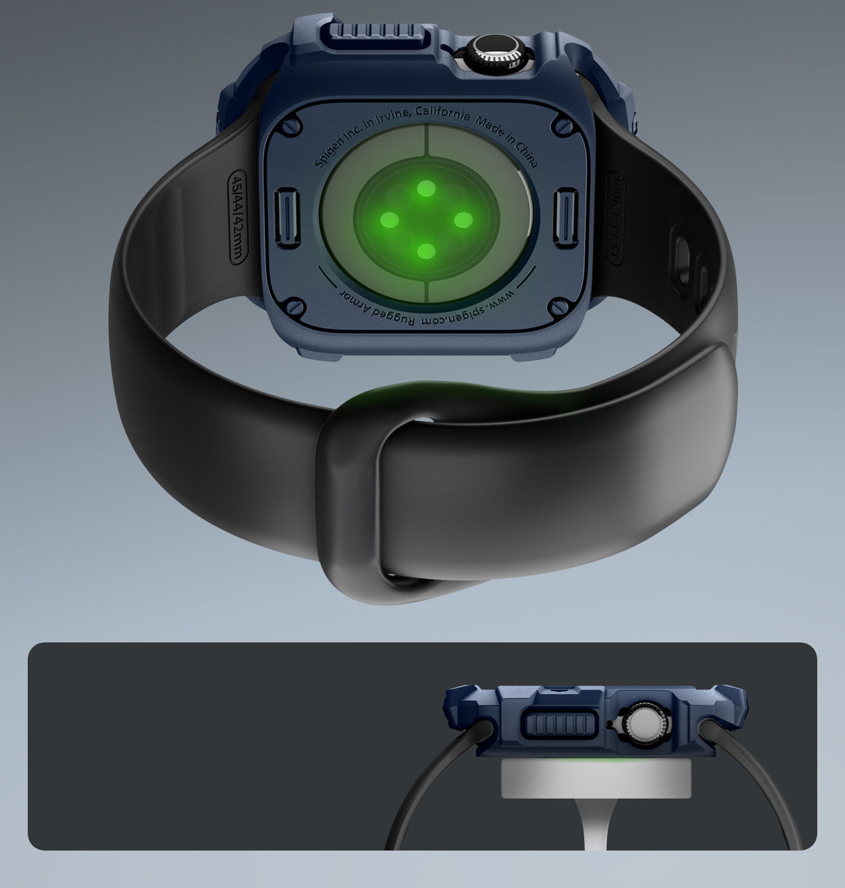 Schutzhülle für Apple Watch 11 / 10 42 mm, Spigen Rugged Armor 2, Dunkelblau
