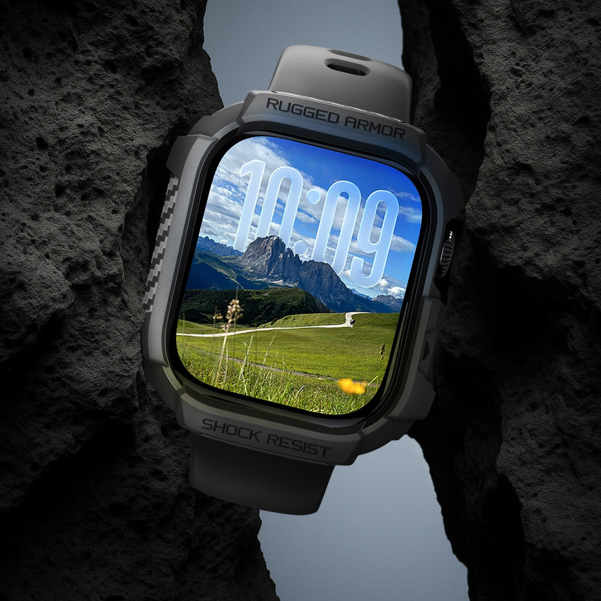 Schutzhülle für Apple Watch 11 / 10 46 mm, Spigen Rugged Armor 2, Schwarz