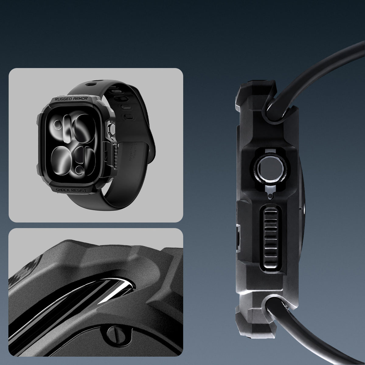 Schutzhülle für Apple Watch Series 12 46mm, Spigen Rugged Armor, Schwarz (3/11)