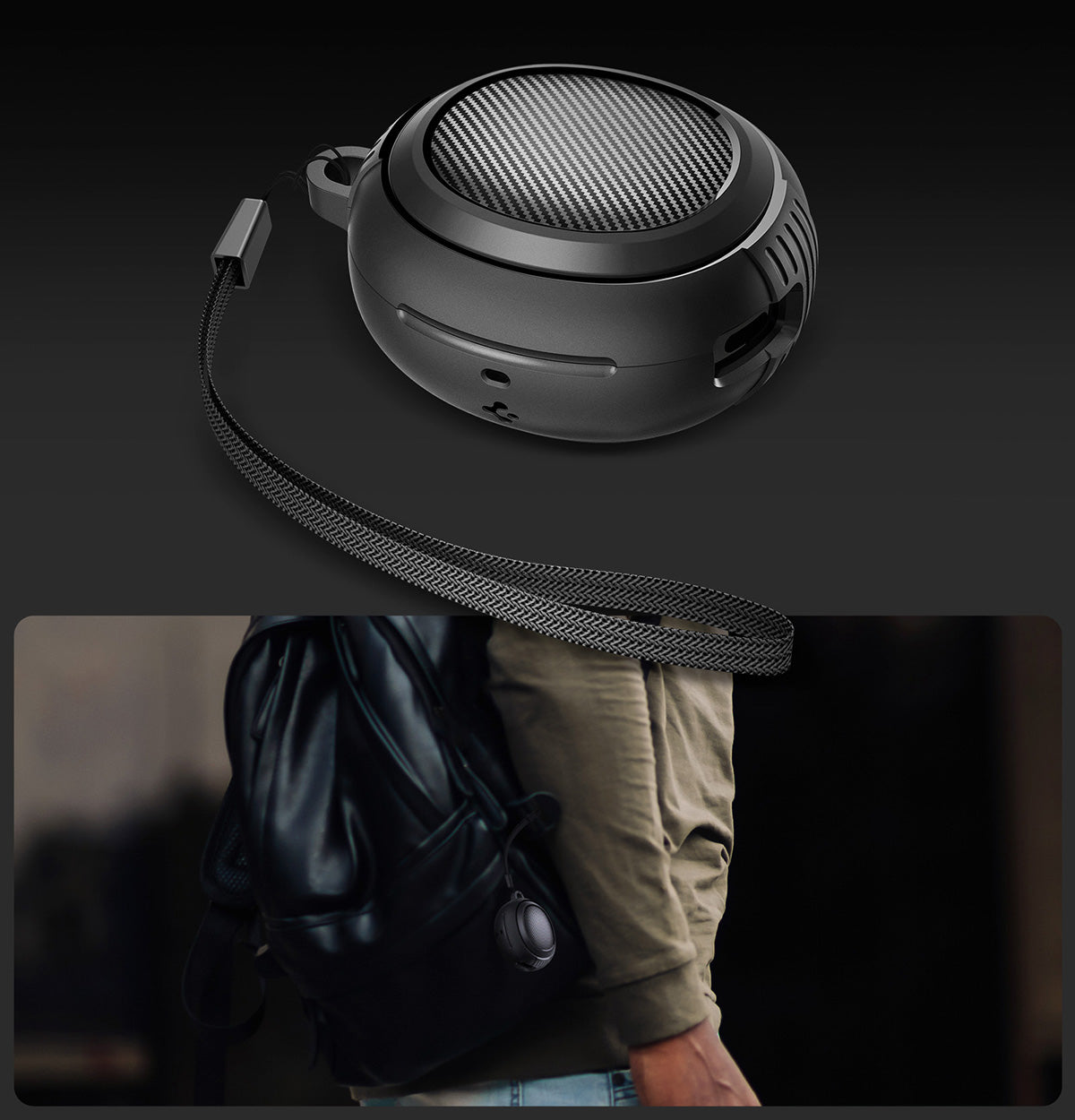 Hülle mit Handschlaufe für Spigen SA-TW S10, Spigen Rugged Armor, Schwarz