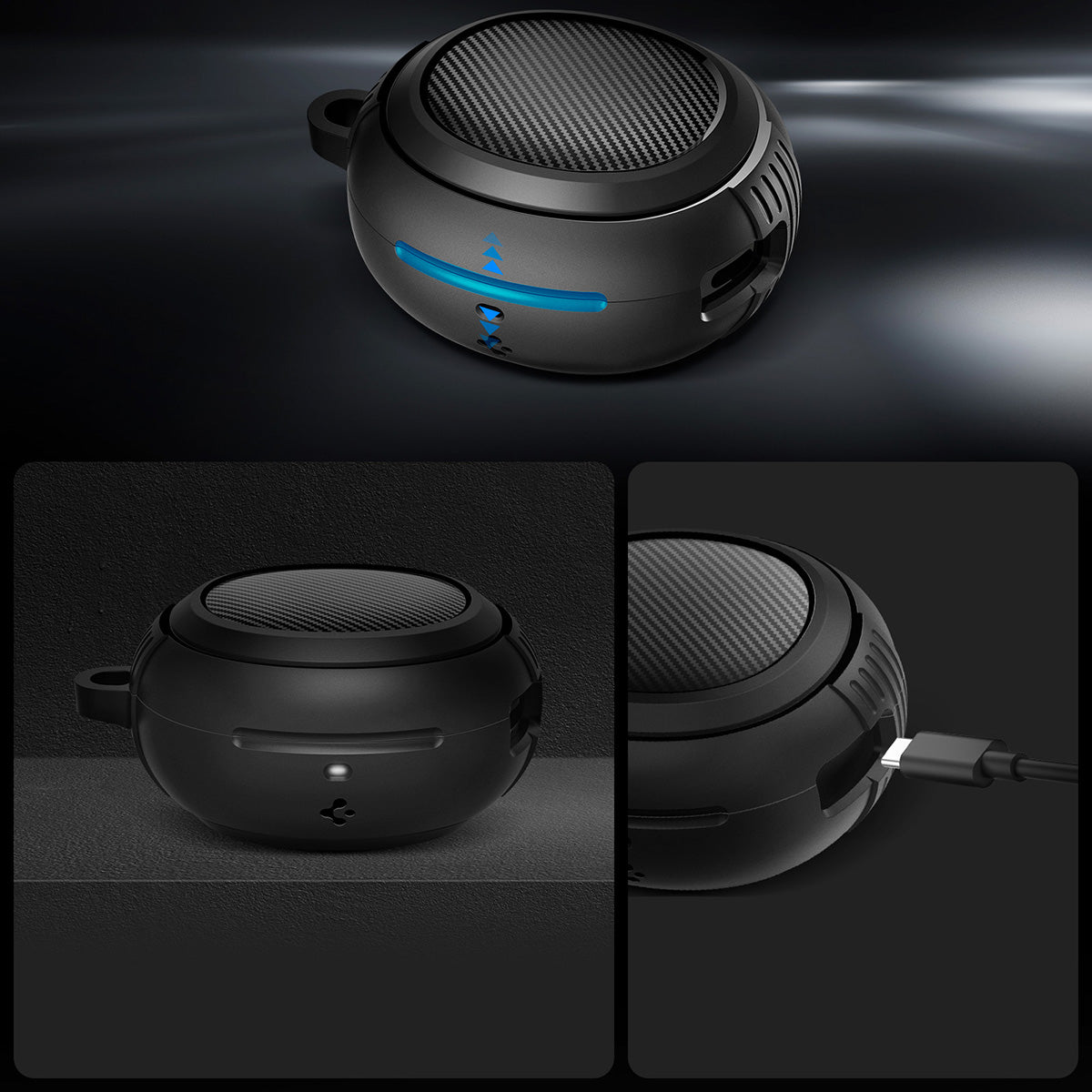 Hülle mit Handschlaufe für Spigen SA-TW S10, Spigen Rugged Armor, Schwarz