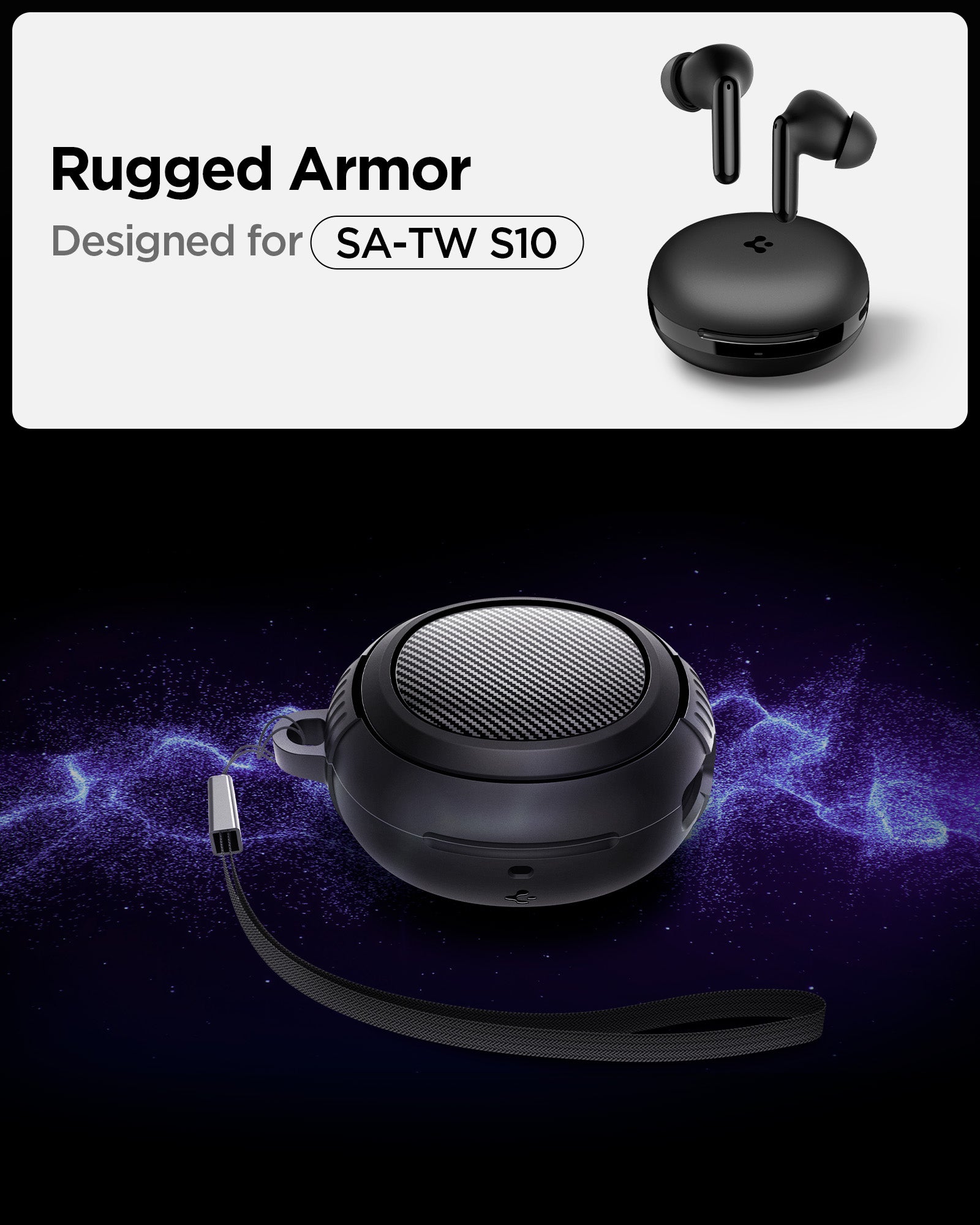 Hülle mit Handschlaufe für Spigen SA-TW S10, Spigen Rugged Armor, Schwarz