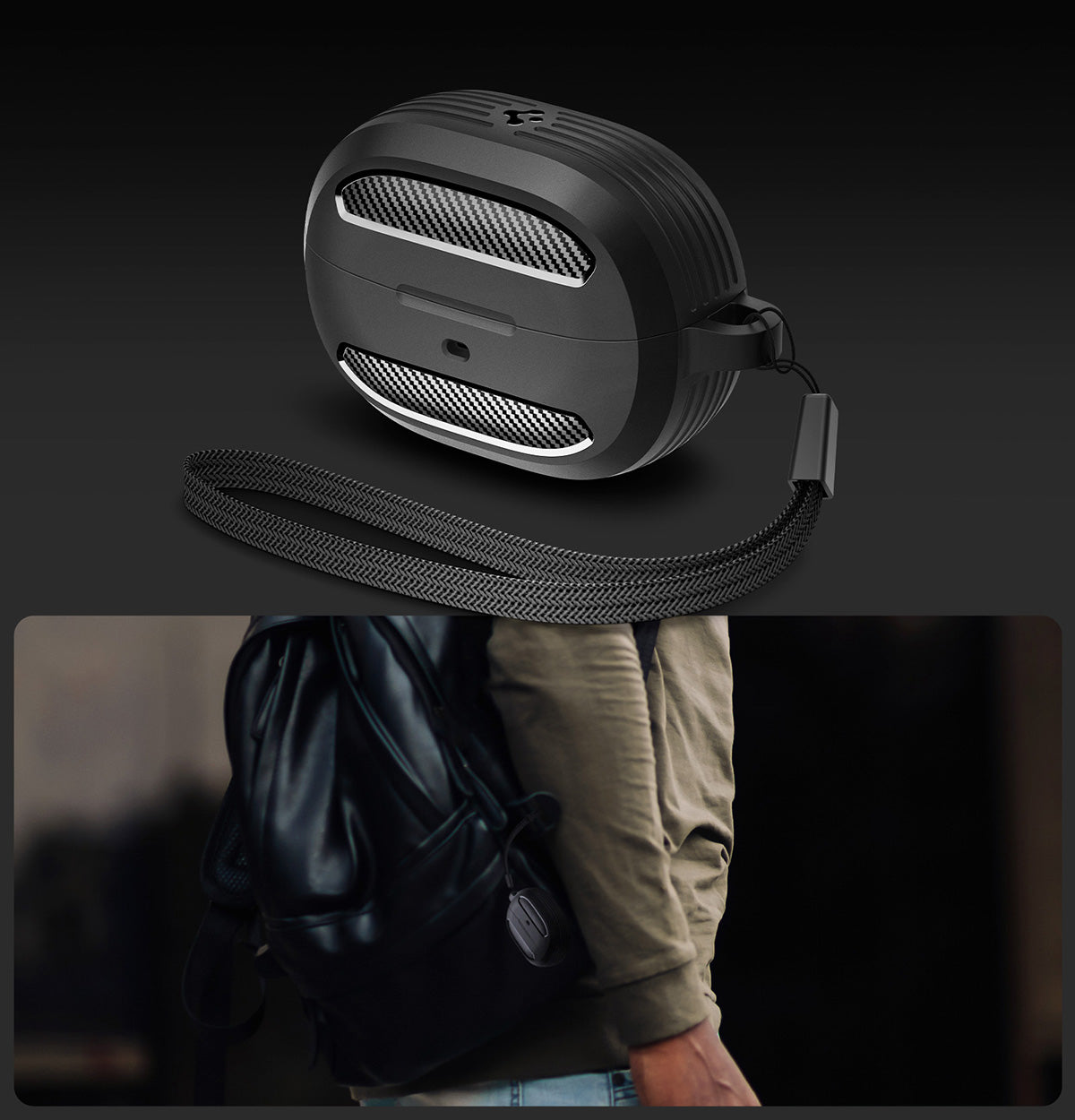 Hülle mit Handschlaufe für Spigen SA-TW P10, Spigen Rugged Armor, Schwarz