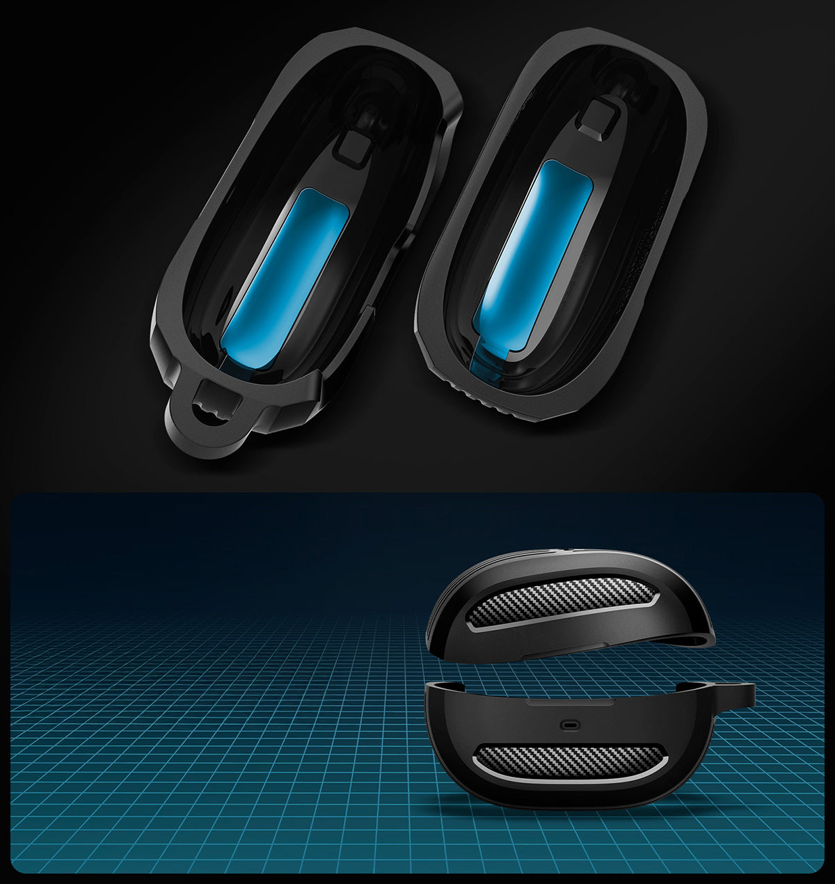 Hülle mit Handschlaufe für Spigen SA-TW P10, Spigen Rugged Armor, Schwarz