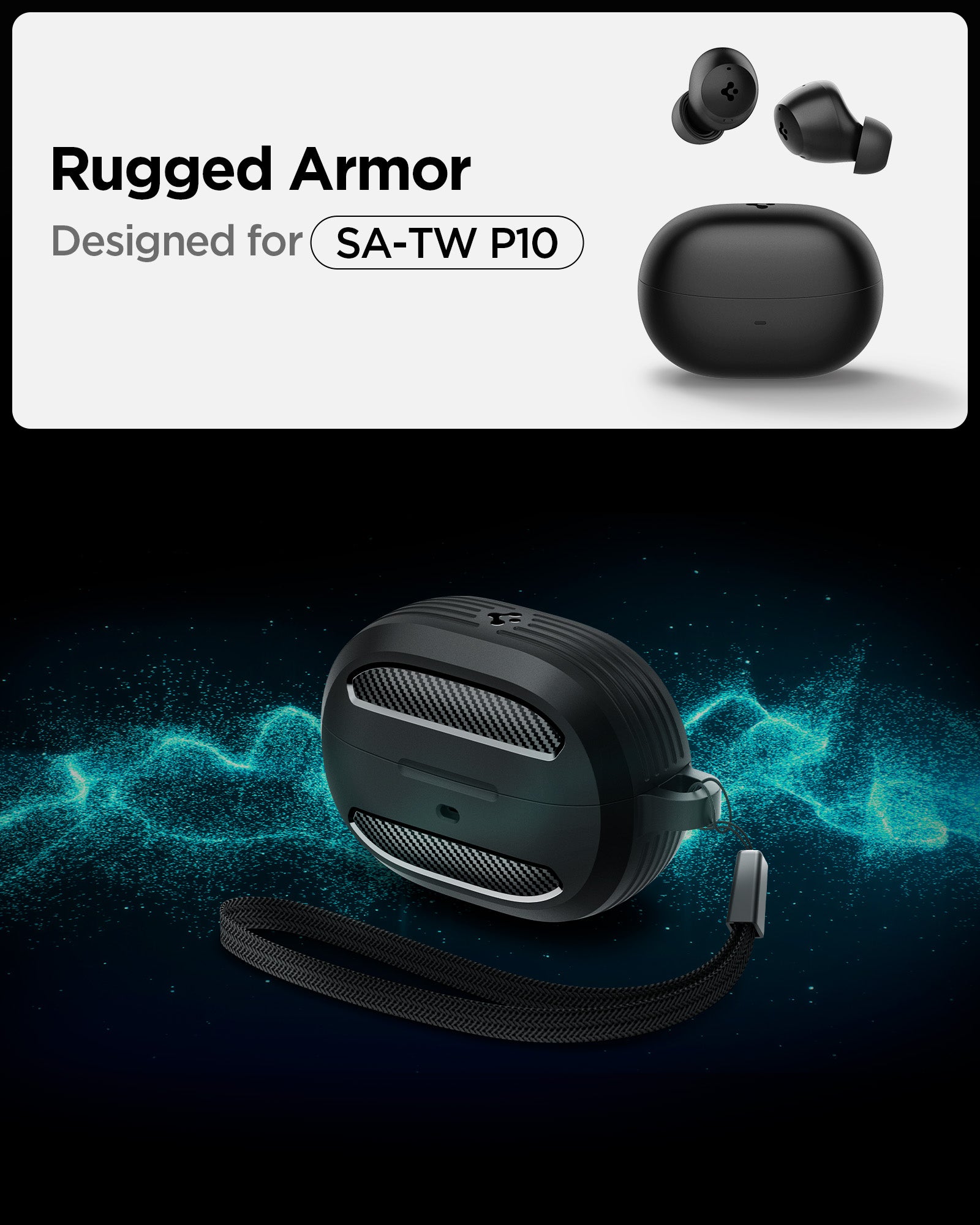 Hülle mit Handschlaufe für Spigen SA-TW P10, Spigen Rugged Armor, Schwarz