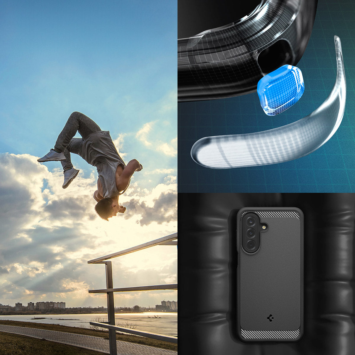 Handyhülle für Galaxy A27 5G, Spigen Rugged Armor, Schwarz