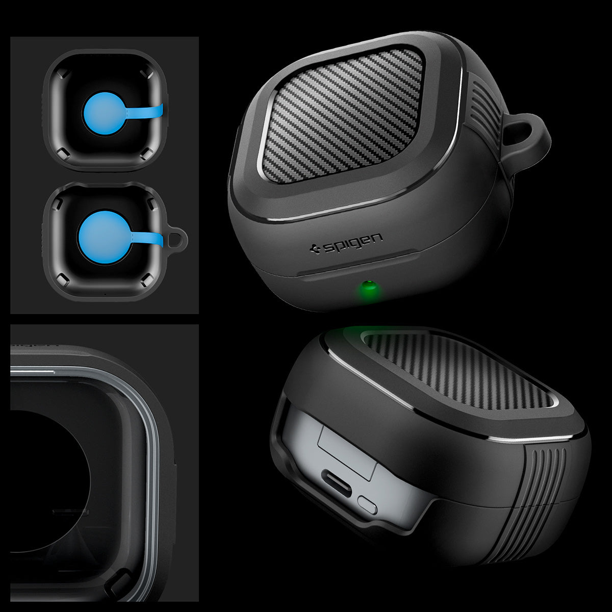 Schutzhülle für Galaxy Buds 4 / 4 Pro, Spigen Rugged Armor, Schwarz