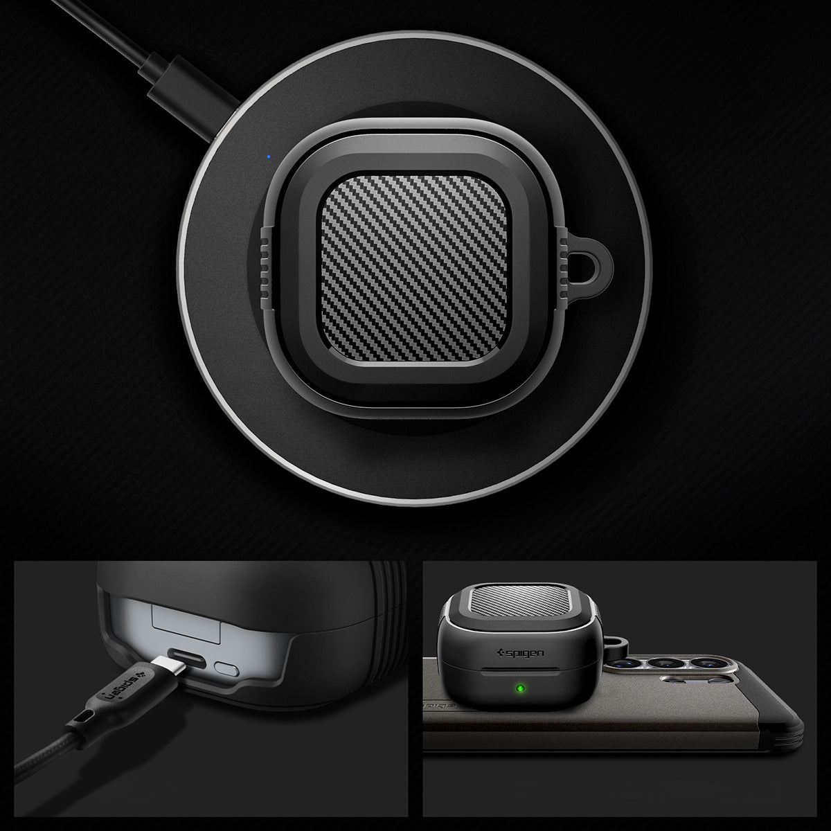 Schutzhülle für Galaxy Buds 4 / 4 Pro, Spigen Rugged Armor, Schwarz