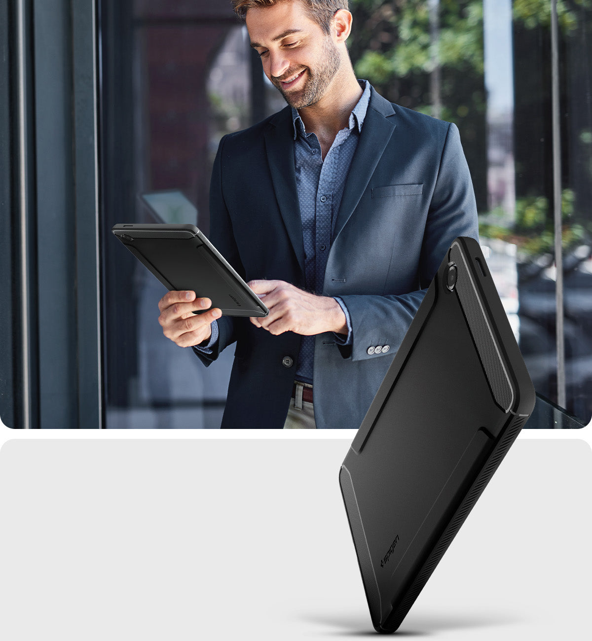 Schutzhülle für Galaxy Tab A11, Spigen Rugged Armor, Schwarz