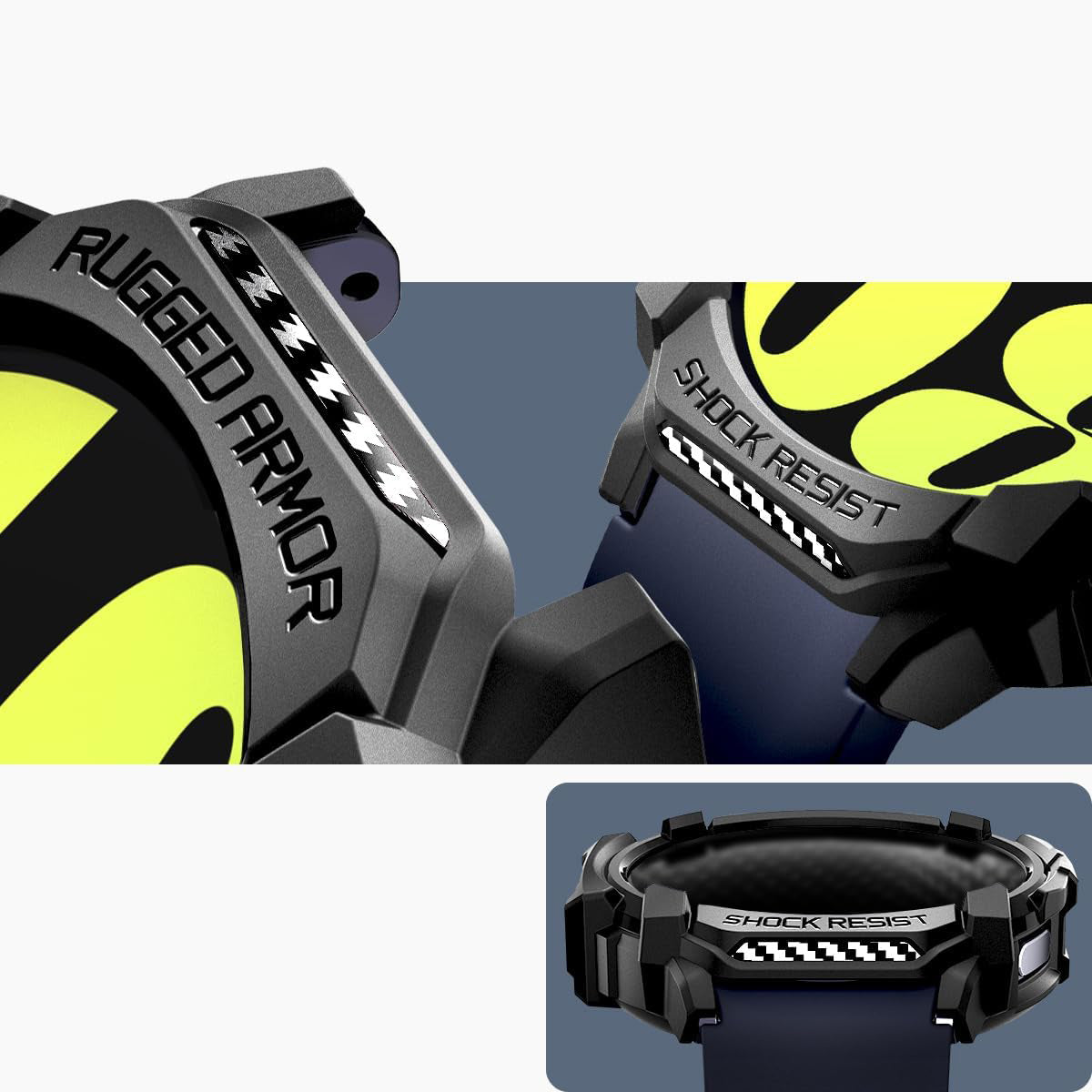Schutzhülle für Galaxy Watch 7 44mm, Spigen Rugged Armor, Schwarz