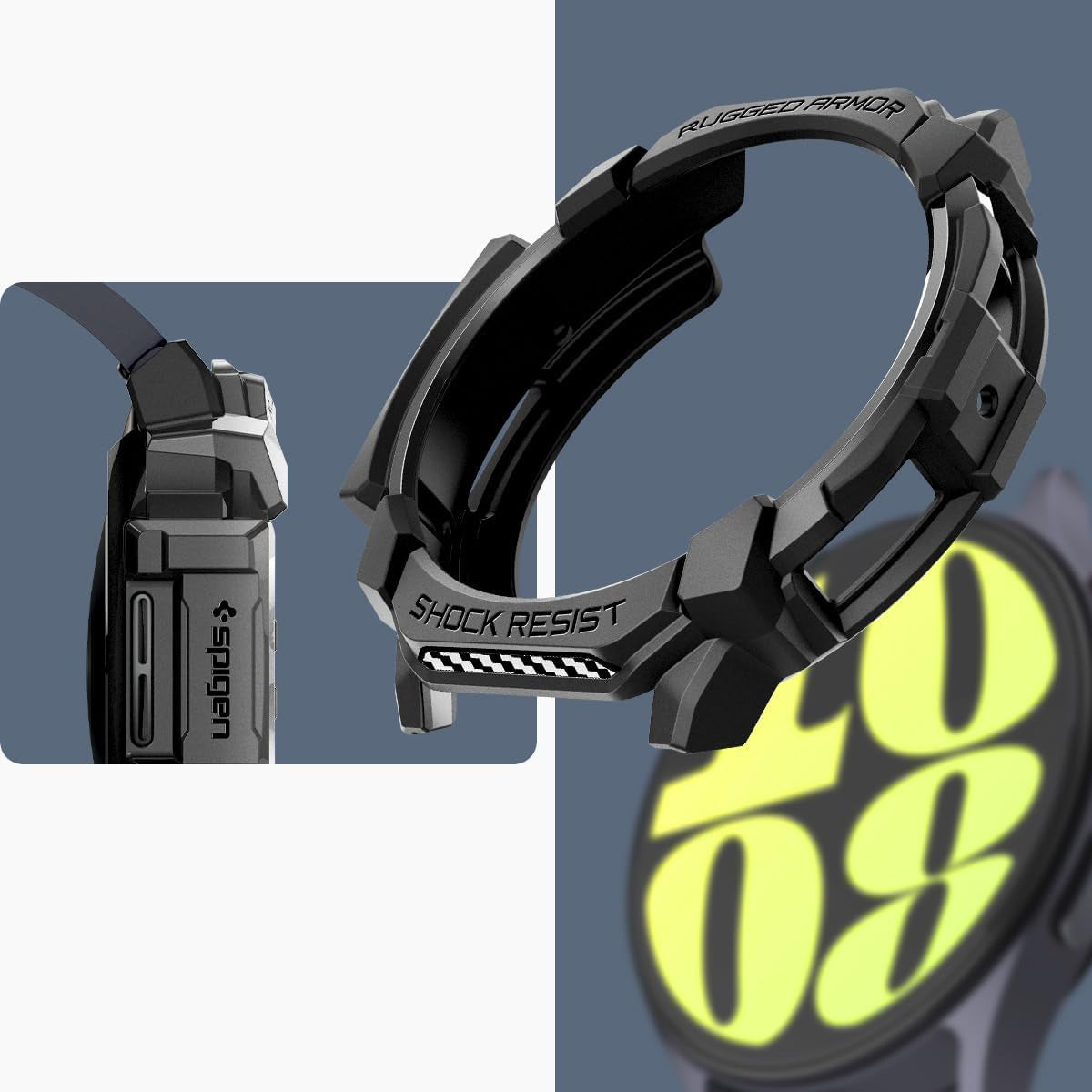 Schutzhülle für Galaxy Watch 7 44mm, Spigen Rugged Armor, Schwarz