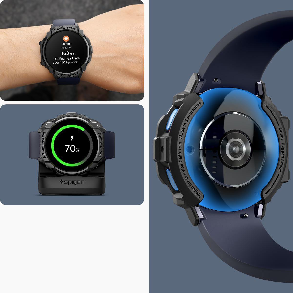 Schutzhülle für Galaxy Watch 7 44mm, Spigen Rugged Armor, Schwarz