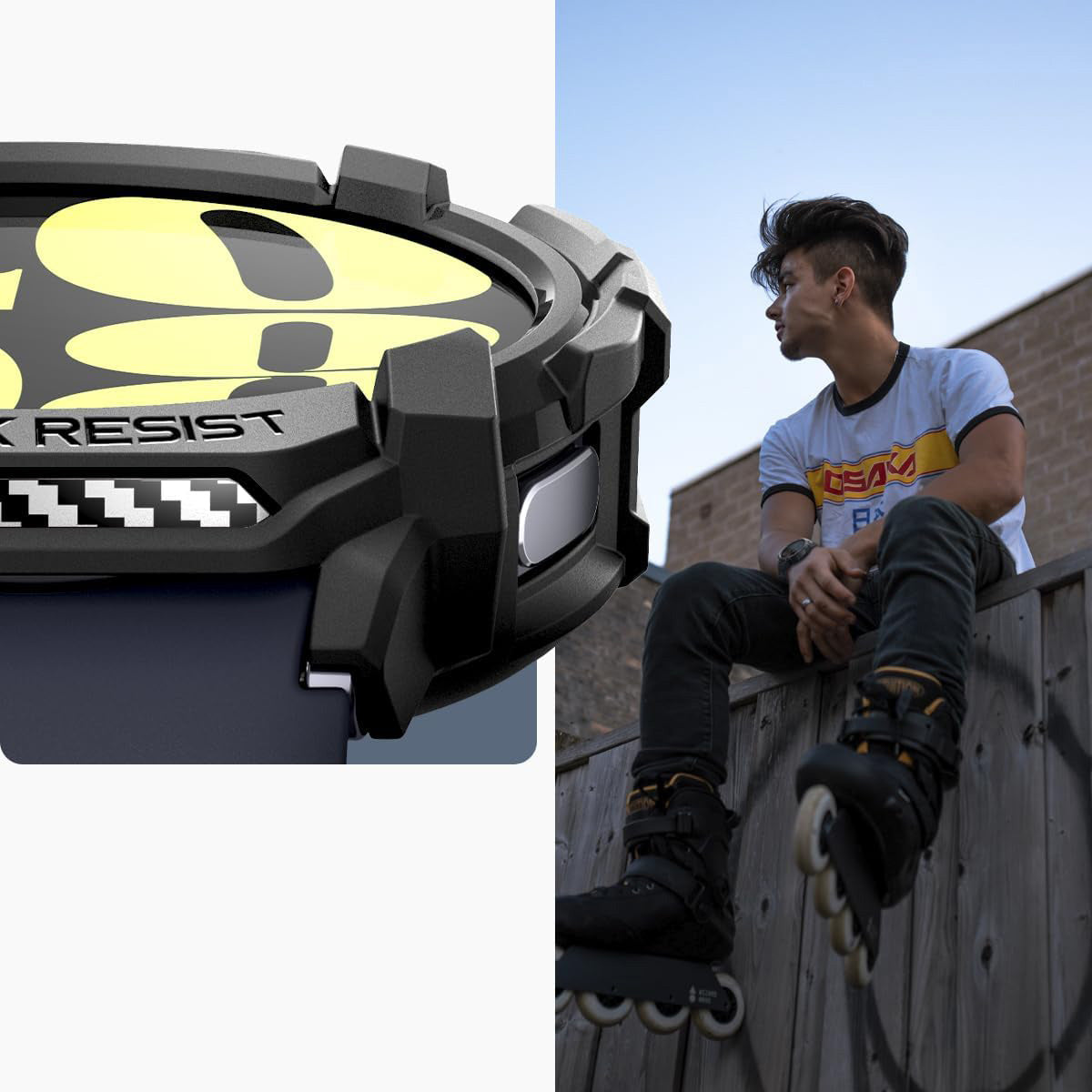 Schutzhülle für Galaxy Watch 7 44mm, Spigen Rugged Armor, Schwarz
