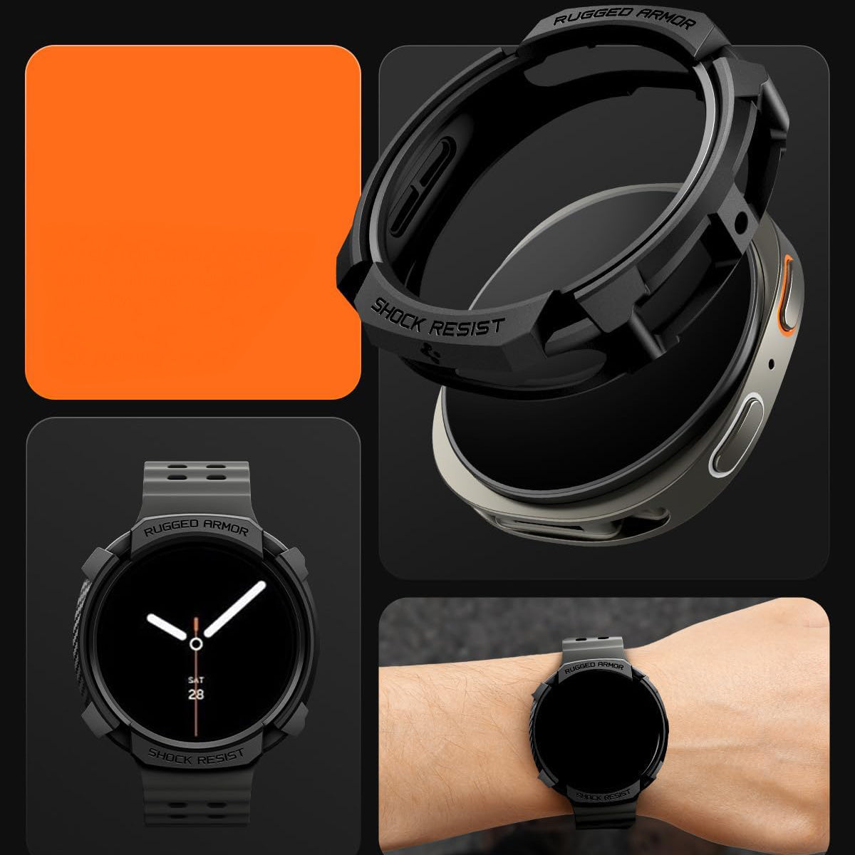 Hülle für Galaxy Watch 8 44 mm, Spigen Rugged Armor, Schwarz