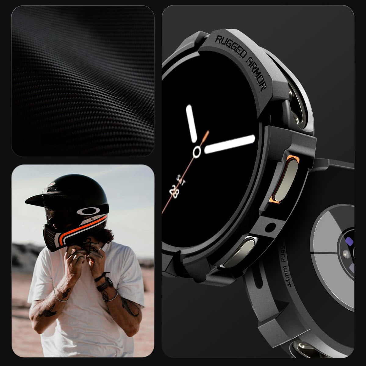 Hülle für Galaxy Watch 8 44 mm, Spigen Rugged Armor, Schwarz